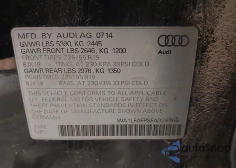 2015 Audi Q5 2.0T Premium from USA, damaged, VIN WA1LFAFP8FA028566